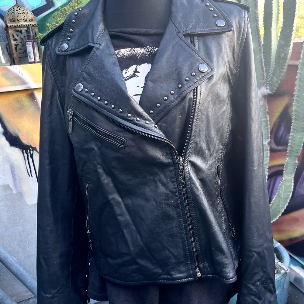 Leather Fringe Studded Motorcycle Jacket with Removable Fringe - Picture 8 of 17